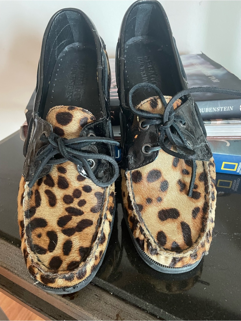 Women’s Sebago Dockers  Leopard Print Boat Shoes - Black & Tan Size 10
